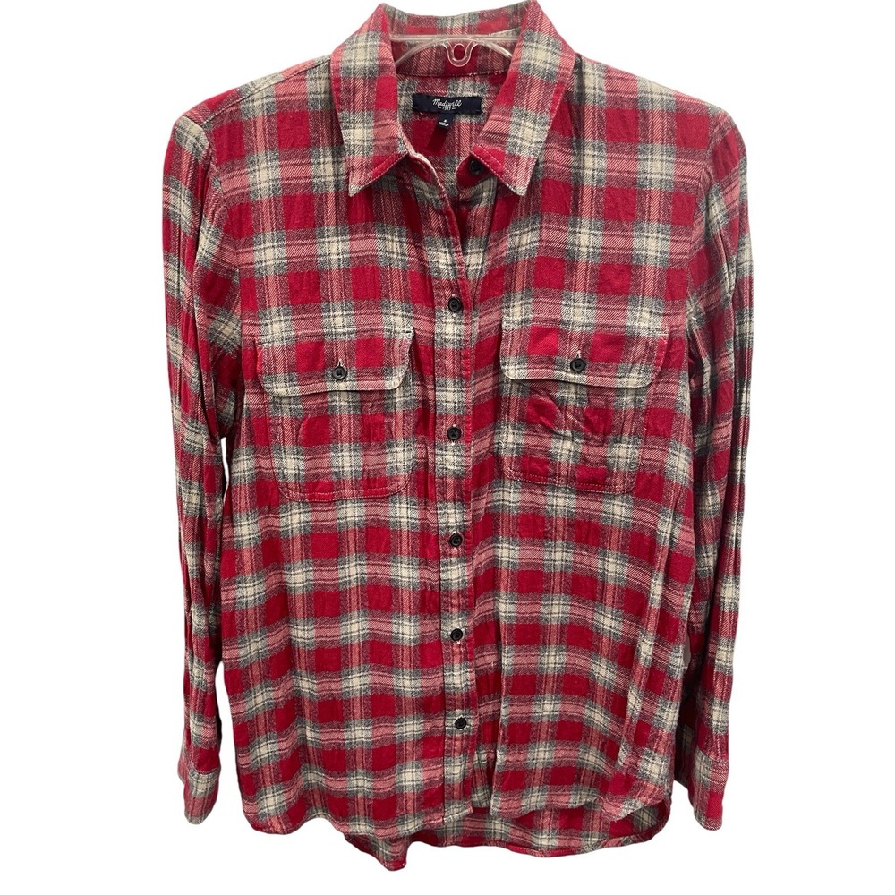 Madewell Red Plaid Flannel Shirt Long‎ Sleeve Button Up Women's Size S